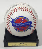 1996 American Legends 1936 First Hall of Fame Electees 60th Anniversary Inaugural Baseball Ball on Stand Ruth, Wagner, Cobb, Mathewson, Johnson