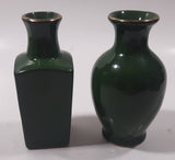 Vintage Asahi Japan Peacock and Flower Themed Green Miniature 3 3/4" Bud Vases Set of 2