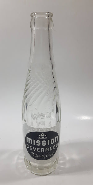 Vintage 1950s Mission Beverages 10 oz Clear Glass Twist Neck Beverage Bottle "Naturally Good In All Flavors" Fort William Bottling Works Ontario