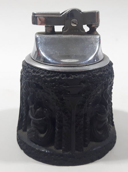 Vintage Art Deco Black Tiki Themed Semi Automatic Table Lighter Japan