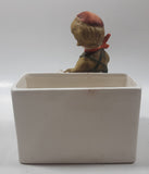 Vintage Farm Boy with White Brown Spotted Dog Porcelain Planter Memo Notepad Holder