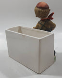 Vintage Farm Boy with White Brown Spotted Dog Porcelain Planter Memo Notepad Holder