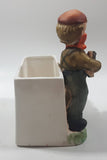 Vintage Farm Boy with White Brown Spotted Dog Porcelain Planter Memo Notepad Holder