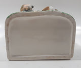 Vintage Farm Boy with White Brown Spotted Dog Porcelain Planter Memo Notepad Holder