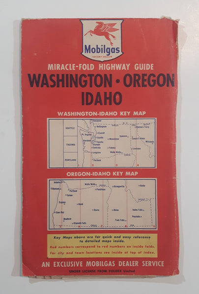Vintage 1950 Mobilgas Miracle-Fold Highway Guide Washington Oregon Idaho Paper Map "Tacoma Super Service"