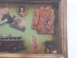 Vintage Firemen Fireighters Firefighting Wood Cased Shadow Box