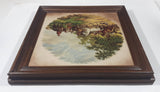 Vintage Horse Fair Holland 1842 Antique Painting Heavy Large Ceramic Tile Trivet Wood Framed 16" x 16"