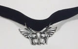 Gothic Winged Mirrored Letter B Pewter Style Metal and Fabric Choker Chain Necklace