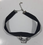 Gothic Winged Mirrored Letter B Pewter Style Metal and Fabric Choker Chain Necklace