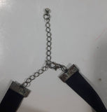 Gothic Winged Mirrored Letter B Pewter Style Metal and Fabric Choker Chain Necklace