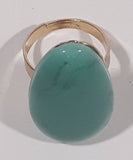 Turquoise Polished Stone Style Oval Shaped Gold Tone Metal Ring