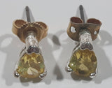 Yellow Citrine Gemstone Tear Drop Shaped Heart Themed Metal Push Back Earrings
