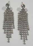 Clear Sparkling Rhinestone Curtain Sheet Dangling Metal Push Back Earrings