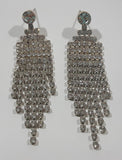 Clear Sparkling Rhinestone Curtain Sheet Dangling Metal Push Back Earrings