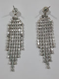 Clear Sparkling Rhinestone Curtain Sheet Dangling Metal Push Back Earrings