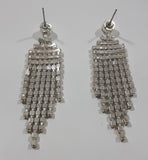 Clear Sparkling Rhinestone Curtain Sheet Dangling Metal Push Back Earrings