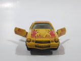 Vintage Yatming Chevy Camaro Z28 Road Burner Yellow with Red Flames No. 1077 Die Cast Toy Muscle Car Vehicle with Opening Doors