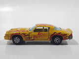 Vintage Yatming Chevy Camaro Z28 Road Burner Yellow with Red Flames No. 1077 Die Cast Toy Muscle Car Vehicle with Opening Doors