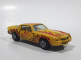 Vintage Yatming Chevy Camaro Z28 Road Burner Yellow with Red Flames No. 1077 Die Cast Toy Muscle Car Vehicle with Opening Doors