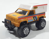 Vintage 1987 Remco 4x4 Pickup Truck RV Camper Hedman Hedders GoodYear Castrol Yellow and White Pressed Steel and Plastic Toy Car Vehicle