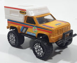 Vintage 1987 Remco 4x4 Pickup Truck RV Camper Hedman Hedders GoodYear Castrol Yellow and White Pressed Steel and Plastic Toy Car Vehicle