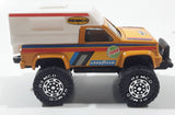 Vintage 1987 Remco 4x4 Pickup Truck RV Camper Hedman Hedders GoodYear Castrol Yellow and White Pressed Steel and Plastic Toy Car Vehicle
