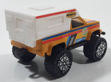 Vintage 1987 Remco 4x4 Pickup Truck RV Camper Hedman Hedders GoodYear Castrol Yellow and White Pressed Steel and Plastic Toy Car Vehicle