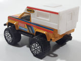 Vintage 1987 Remco 4x4 Pickup Truck RV Camper Hedman Hedders GoodYear Castrol Yellow and White Pressed Steel and Plastic Toy Car Vehicle