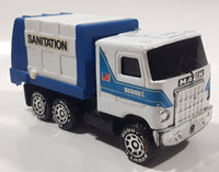 Vintage 1980 Buddy L Mack Sanitation Dump Truck White and Blue Pressed Steel and Plastic Toy Car Vehicle Made in Macau
