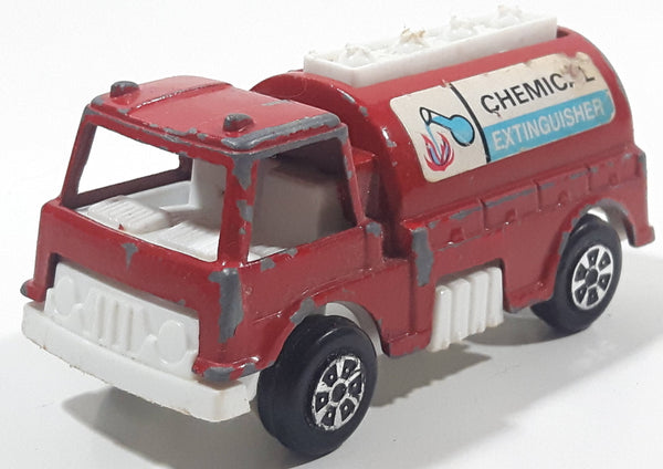 Vintage 1970 Tootsie Toy Chemical Extinguisher Tank Tanker Truck Red and White Pressed Steel and Plastic Toy Car Vehicle