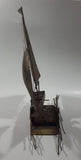 Vintage Tin Metal Sail Boat Ship 10" Long 12 1/2" Tall Music Santoyo Japan Music Box Plays 'Red Sails In The Sunset' Made in Hong Kong Box Not Working