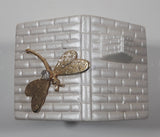 Vintage Berger Dragonfly Rhinestone Ceramic House 4" Tall Trinket Box Made in Italy