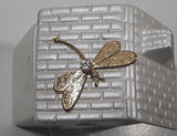 Vintage Berger Dragonfly Rhinestone Ceramic House 4" Tall Trinket Box Made in Italy