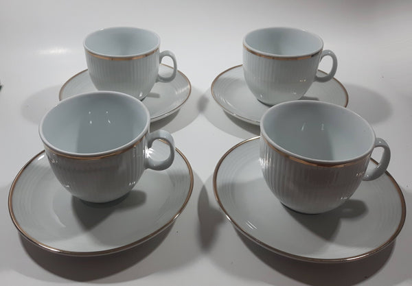 German Democratic Republic #33 Set of 4 White with Gold Trim China Tea Cup and Saucer Plate Sets
