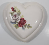 Heart Shaped White and Red Flower Themed Ceramic Trinket Box