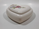 Heart Shaped White and Red Flower Themed Ceramic Trinket Box