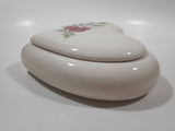 Heart Shaped White and Red Flower Themed Ceramic Trinket Box