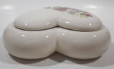 Heart Shaped White and Red Flower Themed Ceramic Trinket Box