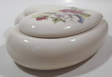 Heart Shaped White and Red Flower Themed Ceramic Trinket Box