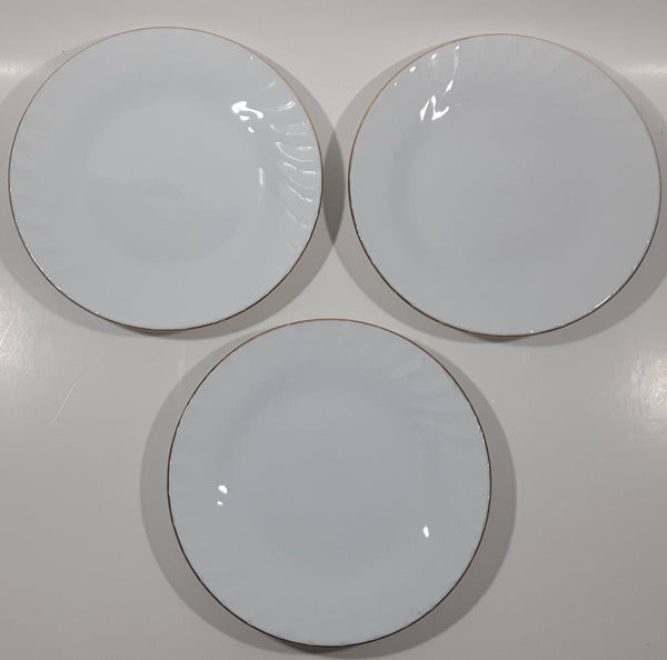 Set of 3 White with Gold Trim 7" Diameter China Side Plate Dishes Made in China