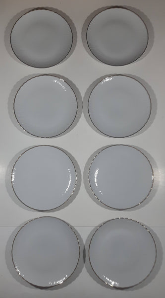 Set of 8 Curtea De Arges Fine Porcelain White with Gold Trim 7 1/2" Diameter China Side Plate Dishes Made in Romania
