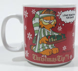 1978 Enesco Jim Davis Garfield Christmas Tip No. 1 "Leave Something For Santa" 3 1/2" Tall Ceramic Coffee Mug Cup