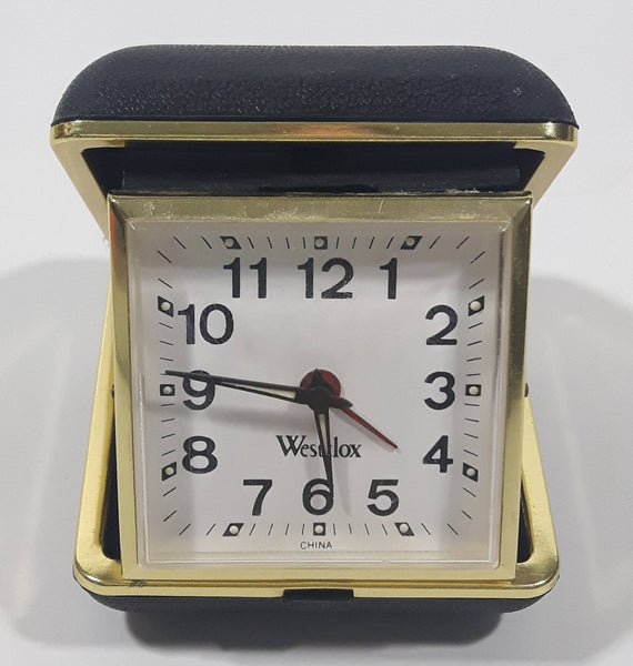 Vintage Westclox Black Pocket Size Folding Travel Alarm Clock in Case Working
