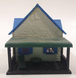 Blue and White Plastic Railroad Model House with Porch Building
