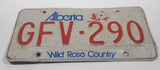 2000+ Alberta Wild Rose Country Red Letters White Metal Vehicle License Plate Tag GFV 290