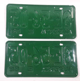 Set of Matching Vintage 1968 Alberta White Lettering Green Exempt "E" Vehicle License Plate Metal Tags E 8E 56 05