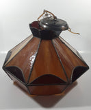 Vintage Brown and Orange Leaded Slag Stained Glass Swag Hanging Light Fixture 12" Diameter