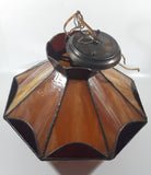 Vintage Brown and Orange Leaded Slag Stained Glass Swag Hanging Light Fixture 12" Diameter