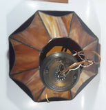 Vintage Brown and Orange Leaded Slag Stained Glass Swag Hanging Light Fixture 12" Diameter