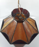 Vintage Brown and Orange Leaded Slag Stained Glass Swag Hanging Light Fixture 12" Diameter